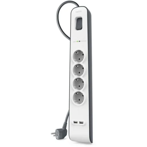 Belkin hálózati elosztó, hosszabbító 4x aljzat, 2x USB 2.4A - 2m  túlfeszültség elleni védelemmel (BSV401vf2M) fekete/fehér - 1