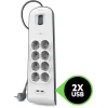 Belkin hálózati elosztó, hosszabbító 8x aljzat, 2x USB 2.4A - 2m  túlfeszültség elleni védelemmel (BSV804vf2M) fekete/fehér thumbnail