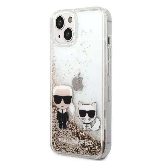 iPhone 14 Karl Lagerfeld Liquid Glitter Karl és Choupette tok arany (KLHCP14SGKCD) - 1