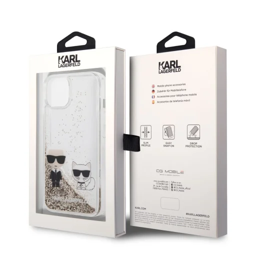 iPhone 14 Karl Lagerfeld Liquid Glitter Karl és Choupette tok arany (KLHCP14SGKCD) - 4