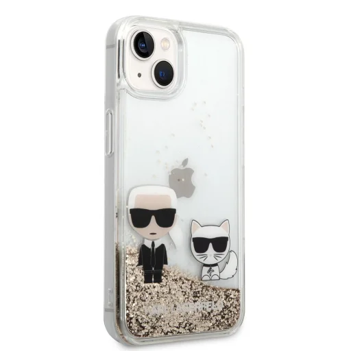 iPhone 14 Karl Lagerfeld Liquid Glitter Karl és Choupette tok arany (KLHCP14SGKCD) - 3