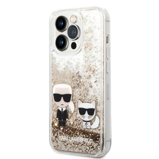iPhone 14 Pro Max Karl Lagerfeld Liquid Glitter Karl és Choupette tok arany (KLHCP14XGKCD) - 1