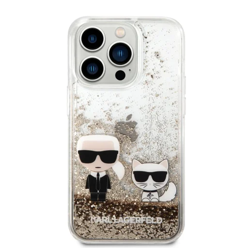 iPhone 14 Pro Max Karl Lagerfeld Liquid Glitter Karl és Choupette tok arany (KLHCP14XGKCD) - 4