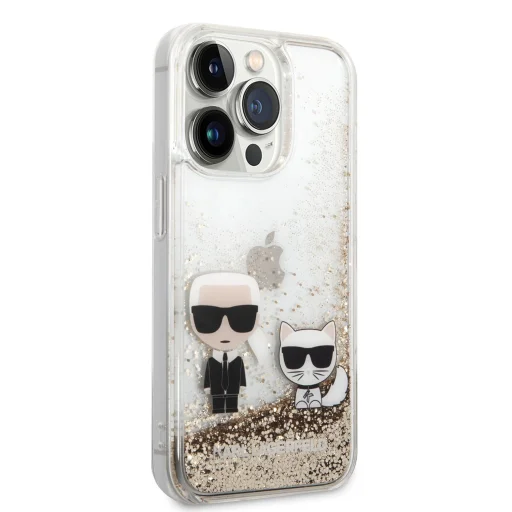 iPhone 14 Pro Max Karl Lagerfeld Liquid Glitter Karl és Choupette tok arany (KLHCP14XGKCD) - 5
