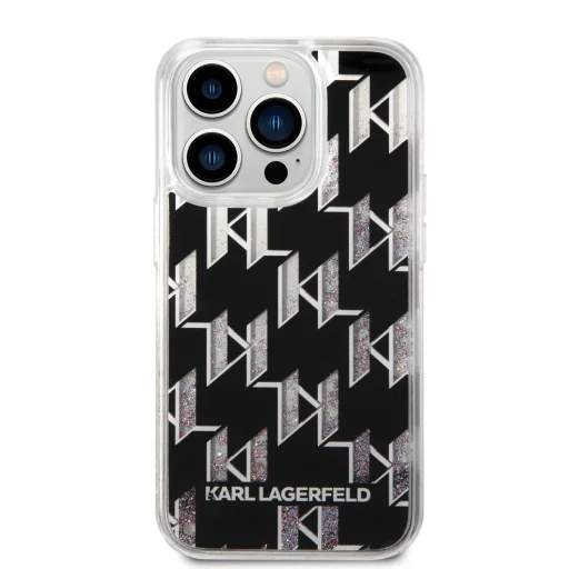 iPhone 14 Pro Karl Lagerfeld Monogram Liquid Glitter tok fekete (KLHCP14LLMNMK) - 4