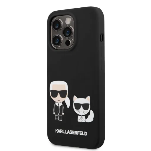 iPhone 14 Pro Max Karl Lagerfeld Liquid Silicone Karl és Choupette MagSafe kompatibilis tok fekete (KLHMP14XSSKCK) - 1