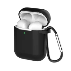 AirPods 1/2 szilikon tok karabinerrel fekete