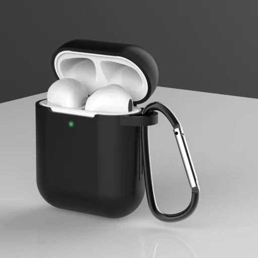 AirPods 1/2 szilikon tok karabinerrel fekete - 2