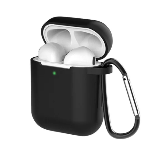 AirPods 1/2 szilikon tok karabinerrel fekete - 1