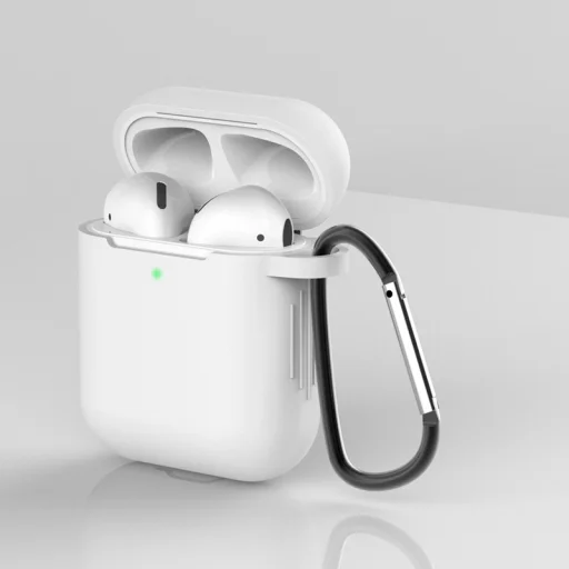 AirPods 1/2 szilikon tok karabinerrel fehér - 2