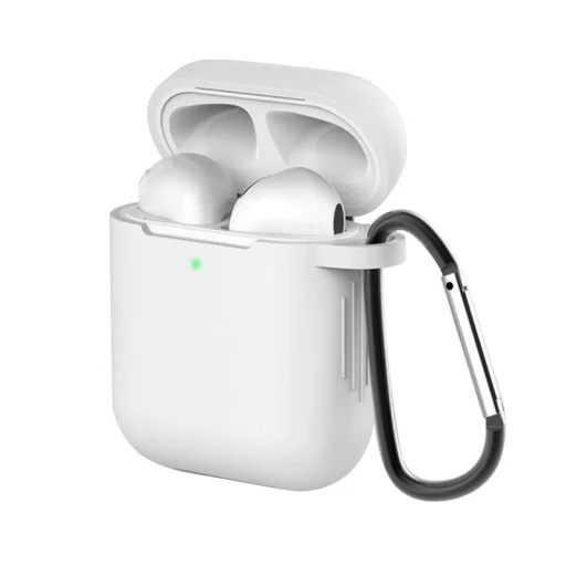 AirPods 1/2 szilikon tok karabinerrel fehér - 1
