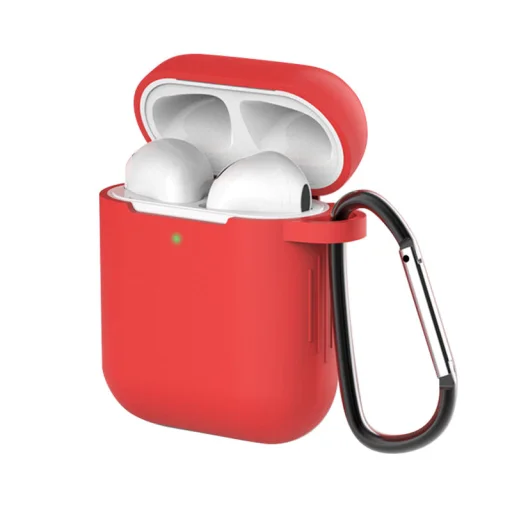 AirPods 1/2 szilikon tok karabinerrel piros - 1
