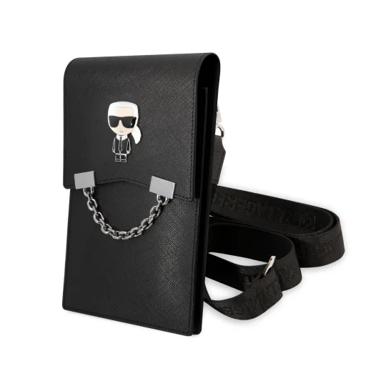Karl Lagerfeld Saffiano Metal Ikonik Univerzális telefon tartó válltáska fekete (KLWBSAIPCK) - 1