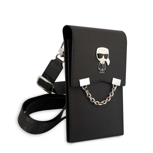 Karl Lagerfeld Saffiano Metal Ikonik Univerzális telefon tartó válltáska fekete (KLWBSAIPCK) - 6