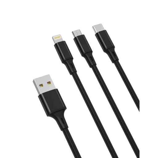 XO NB173 3 az 1-ben kábel USB - Lightning + USB-C + microUSB 1,2 m 2,4 A fekete - 1
