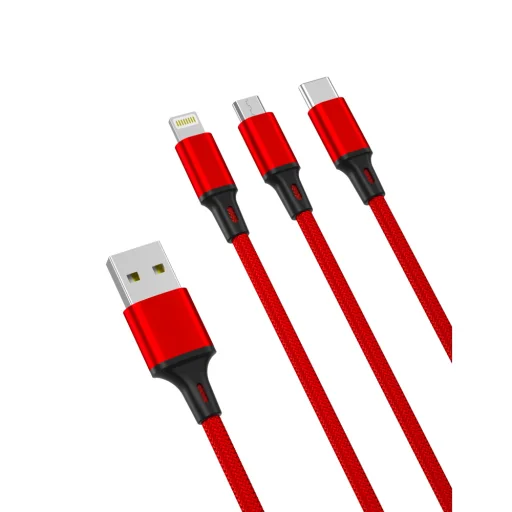 XO NB173 3 az 1-ben kábel USB - Lightning + USB-C + microUSB 1,2 m 2,4 A piros - 1