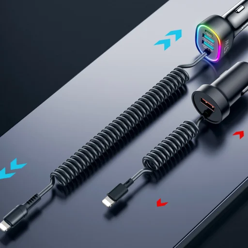 Joyroom 4 az 1-ben gyors autós töltő PD, QC3.0, AFC, FCP 1,6 m-es 57 W-os Lightning kábellel, fekete (JR-CL20) - 8