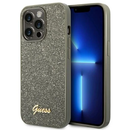 iPhone 14 Pro Max Guess PC/TPU Glitter Flakes Metal Logo tok zöld (GUHCP14XHGGSHN) - 1