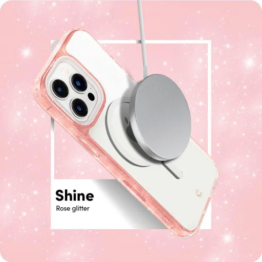 iPhone 14 Pro Spigen Cyrill Shine MagSafe-kompatibilis Glitter Rose tok és 2db üvegfólia (ACS05021) - 12