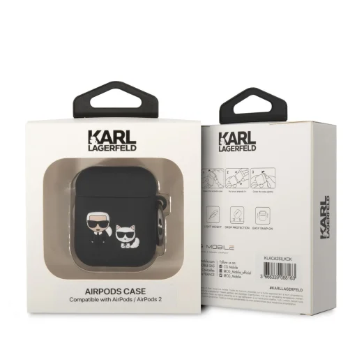 Airpods 1/2 Karl Lagerfeld Karl és Choupette szilikon tok fekete (KLACA2SILKCK) - 3