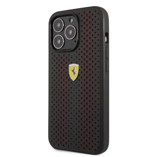 iPhone 14 Pro Ferrari PU Leather Perforated tok piros (FEHCP14LRHOR) - 1