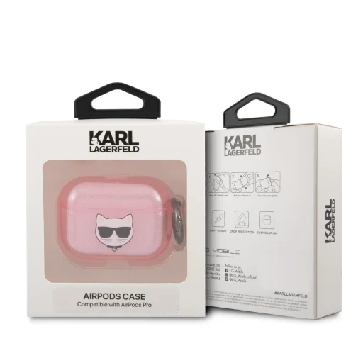  Airpods Pro 1/2 Karl Lagerfeld TPU Glitter Choupette Head rózsaszín áttetsző tok (KLAPUCHGP) - 3