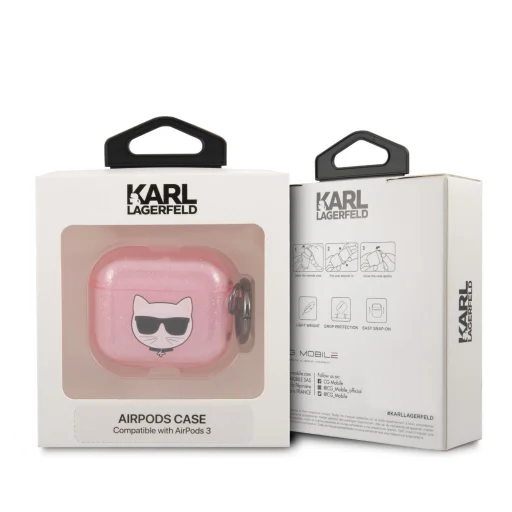 Airpods 3 Karl Lagerfeld KLA3UCHGP Choupette Head Glitter tok rozsaszín - 3