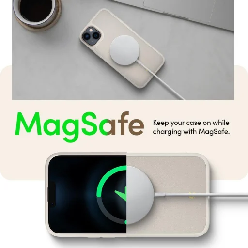 iPhone 14 Spigen Cyrill Kajuk MagSafe-kompatibilis bőrtok krémszínű (ACS05092) - 8
