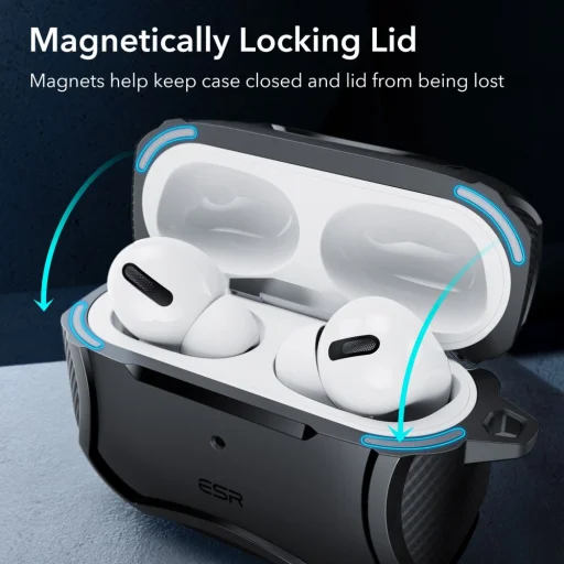 Airpods Pro 1/2 ESR Cyber Armor Halolock MagSafe kompatibilis tok fekete - 8