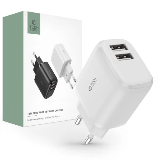 Tech-Protect C12W hálózati töltő adapter 2.4A fehér - 1