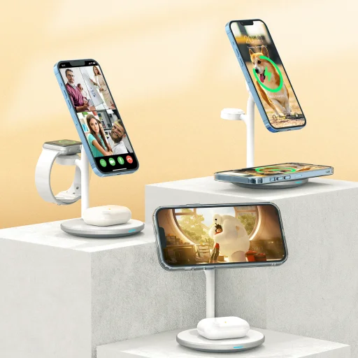 Choetech 3 az 1-ben mágneses, vezeték nélküli töltőállomás MagSafe-kompatibilis iPhone, Apple Watch, AirPods számára (T585-F) fehér - 12