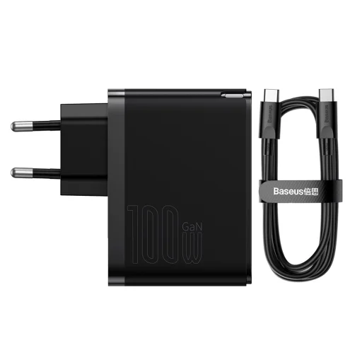 Baseus GaN5 Pro USB Type C / USB-A 100W PD3.0, QC4.0 +, AFC gyorstöltő, hálózati töltő adapter fekete (CCGP090201) - 1