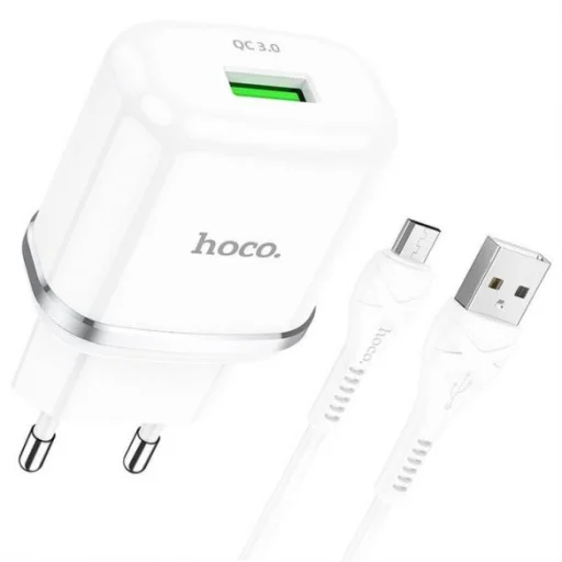 HOCO N3 Hálózati töltő adapter 18W QC3.0 3A + microUSB kábel 1m fehér - 2