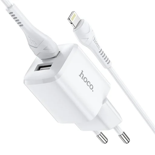 HOCO N8 hálózati töltő adapter 2xUSB + Lightning kábel 2.4 A fehér - 1