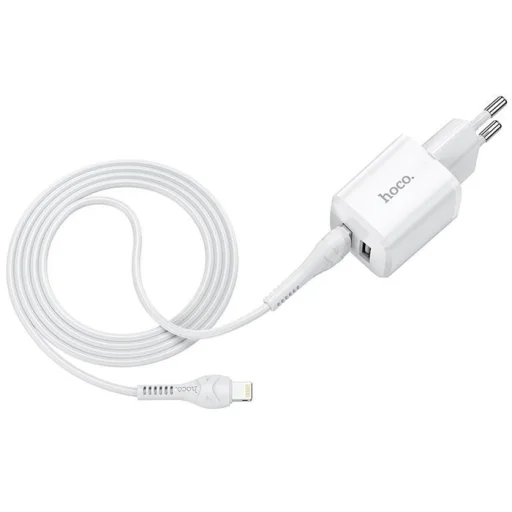 HOCO N8 hálózati töltő adapter 2xUSB + Lightning kábel 2.4 A fehér - 2