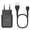 HOCO N2 Vigor hálózati töltő adapter + USB - Lightning kábel 2A fekete thumbnail