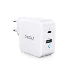 Choetech hálózati töltő adapter GaN USB Type C PD USB-A QC3.0 65W 3,25A fehér (PD8002)
