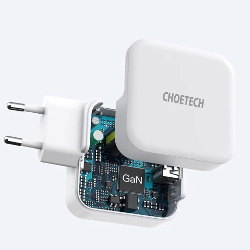 Choetech hálózati töltő adapter GaN USB Type C PD USB-A QC3.0 65W 3,25A fehér (PD8002) - 4