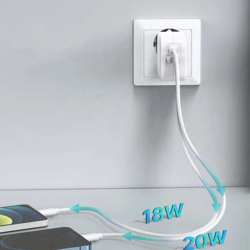 Choetech hálózati töltő adapter QC PD 38W 5A USB Type C + USB-A fehér (PD5002-EU) - 5