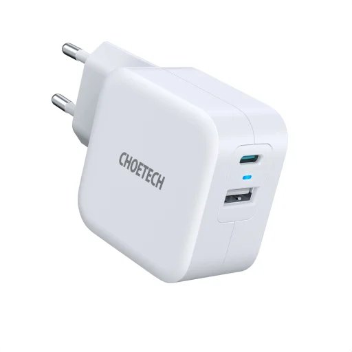Choetech hálózati töltő adapter QC PD 38W 5A USB Type C + USB-A fehér (PD5002-EU) - 1