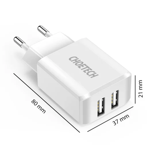 Choetech kétportos hálózati töltő adapter 2 x USB-A 10W 2A fehér (C0030) - 4