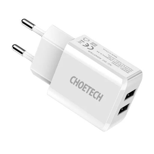 Choetech kétportos hálózati töltő adapter 2 x USB-A 10W 2A fehér (C0030) - 7