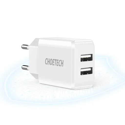 Choetech kétportos hálózati töltő adapter 2 x USB-A 10W 2A fehér (C0030) - 2