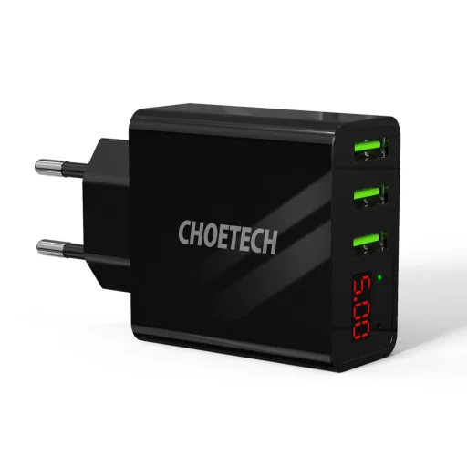Choetech hálózati töltő adapter 3x USB Type A 5V / 3A fekete (C0027) - 1