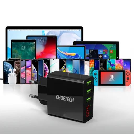 Choetech hálózati töltő adapter 3x USB Type A 5V / 3A fekete (C0027) - 7