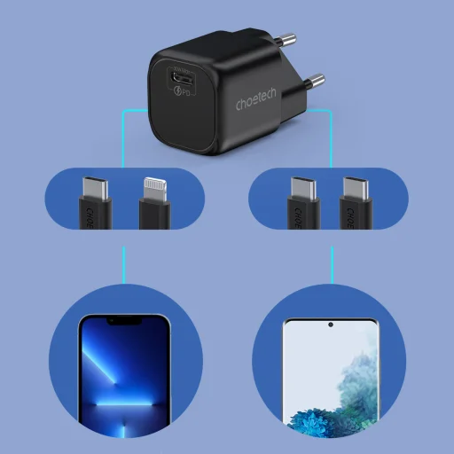 Choetech GaN hálózati töltő adapter Type C PD 30W fekete (PD5007) - 2