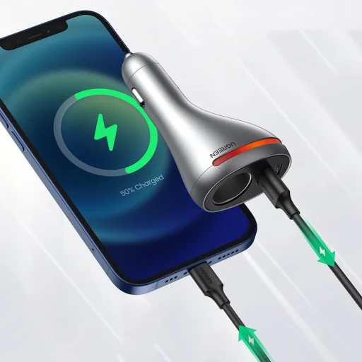 Ugreen autós töltő USB Type C / USB QC PD 24W 12V ezüst (CD204) + szivargyújtó porttal - 2