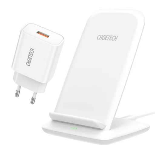 Choetech T555-F vezeték nélküli töltő 15 W fehér + fali töltő 1,2 m kábellel fehér - 1