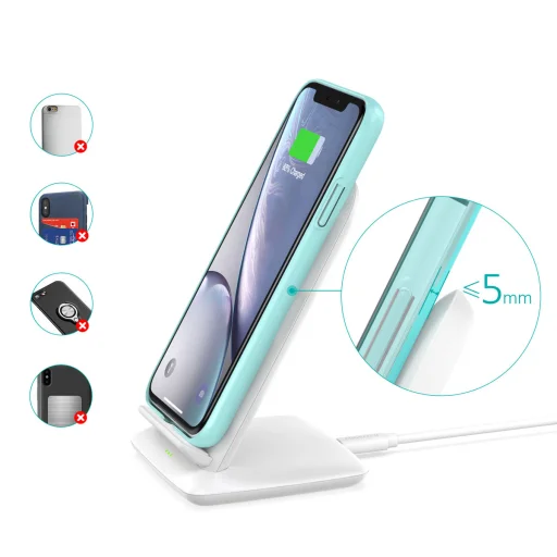 Choetech T555-F vezeték nélküli töltő 15 W fehér + fali töltő 1,2 m kábellel fehér - 6