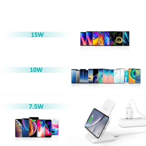 Choetech T555-F vezeték nélküli töltő 15 W fehér + fali töltő 1,2 m kábellel fehér - 11